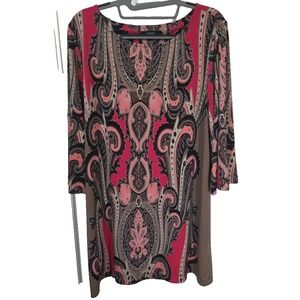 Alfani Women's‎ Large Tunic Blouse Paisley Boatneck Blouse Comfy pink/black Boho